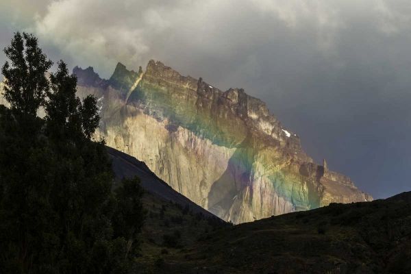Chile, Patagonia Green rainbow and mountain
